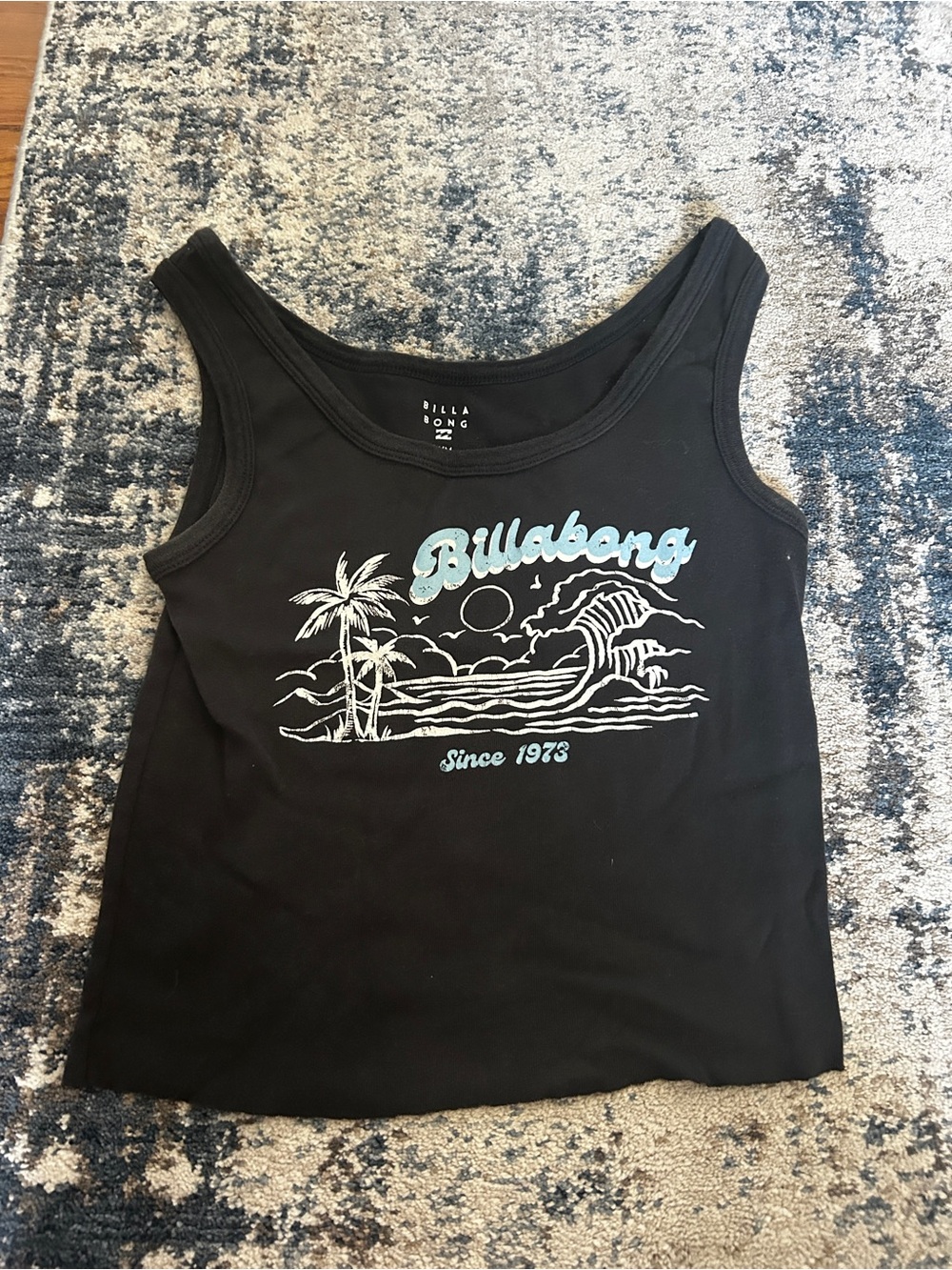 Billabong Black Tank with Light Blue Script Graphic